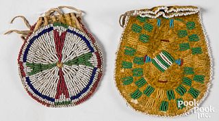 Two small Plains Indian beaded hide pouches