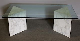 Midcentury Marble and Glass Coffee Table.