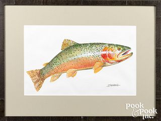 Bern Sundell acrylic on canvas of trout