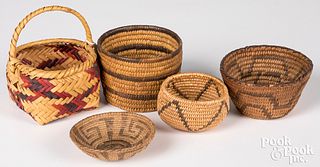 Five small Native American Indian baskets
