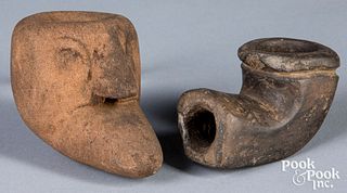 Early Native American Indian elbow pottery pipe