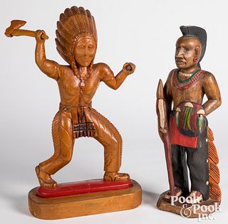 Two carved pine figures of Native American Indians
