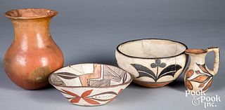 Four pieces of Native American Indian pottery
