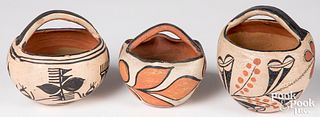 Three Native American Indian pottery baskets