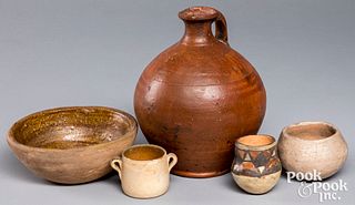 Five pieces of Native American Indian pottery