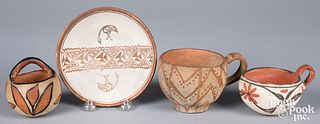 Four pieces of Native American redware pottery