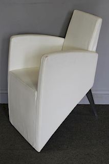 Modernist White Upholstered and Steel Arm Chair.