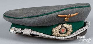 German WWII visor cap, with green piping