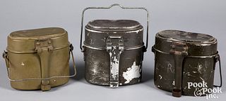 Three German WWII aluminum mess kits & canteen