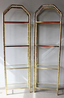 1970s Brass and Glass Bamboo Form Etageres.