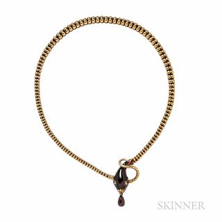 Victorian Gold and Garnet Snake Necklace