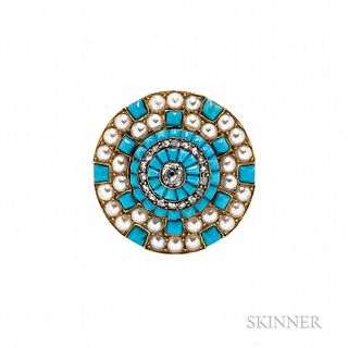 Victorian Gold, Turquoise, and Diamond Target Brooch
