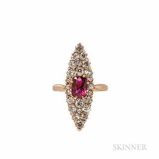 Antique Ruby and Diamond Navette Ring
