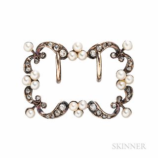 Antique Gold, Pearl, and Diamond Buckle Brooch