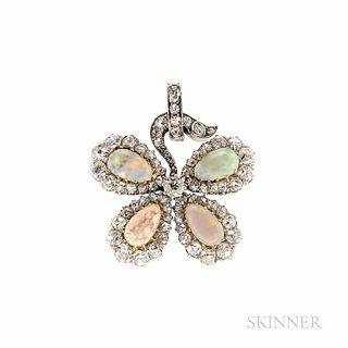 Edwardian Opal and Diamond Four-leaf Clover Pendant