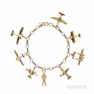 World War II-themed 14kt Gold Airplane Charm Bracelet
