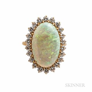 18kt Gold, Opal, and Diamond Ring