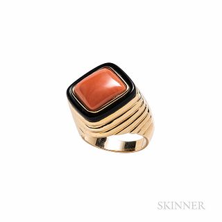 14kt Gold, Coral, and Enamel Ring
