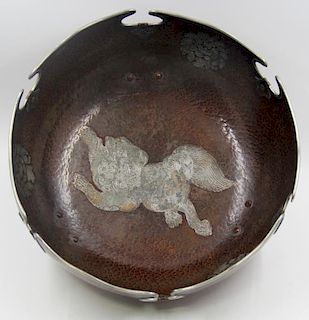 Asian Enameled Copper Footed Bowl.