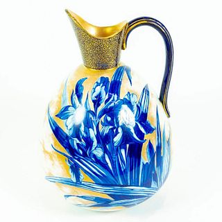 Royal Doulton Gold, Blue and White Iris Flowered Pitcher