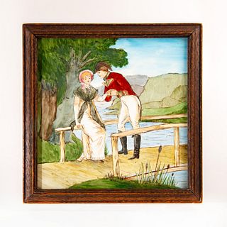 Minton Ceramic Pictorial Tile, Courting Couple, Framed