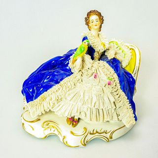 Volkstedt Vintage German Porcelain Figurine Elegant Lady with Parrot