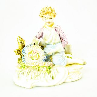 Fine Porcelain Figurine, Boy Sitting With Flowers