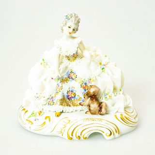 San Marco Porcelain Figurine, Lady With Dog
