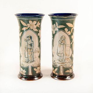 Pair of Doulton Lambeth Mary Mitchell Vases, Ladies