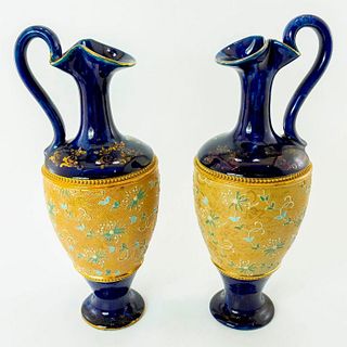 Royal Doulton, Pair of Cobalt Blue Slater Tapestry Pitchers