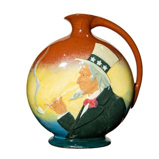 Roya Doulton Uncle Sam Whiskey Flask made for Dewar's Scotch Whisky in Queensware Glaze.