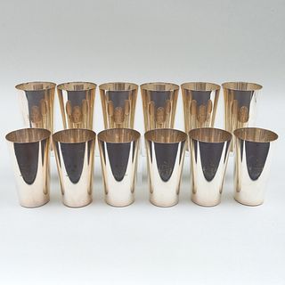 Set of Twelve Tiffany Monogrammed Silver Beakers