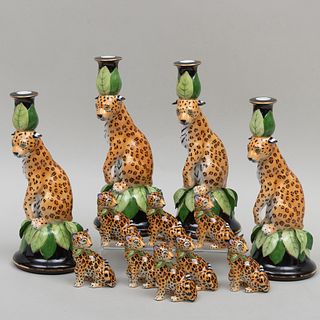 Group of Lynn Chase Porcelain Table Articles in the  'Jaguar Jungle' Pattern