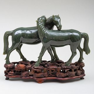 Group of Chinese Green Hardstone Horses