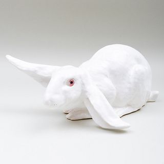 French White Glazed Model of a Hare