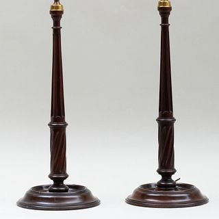 Pair of Mahogany Candlestick Lamps