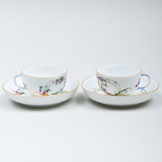 Pair of Meissen Teacups and Saucers Decorated with Courting Couples