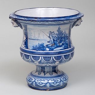 French Blue and White Faience Urn