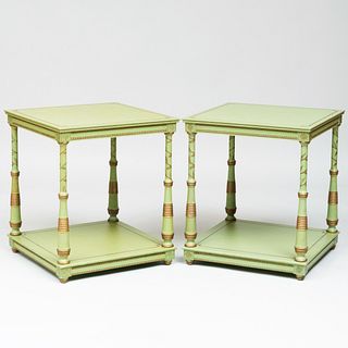 Pair of Modern Green Painted Two-Tier Tables, in the Manner of Colefax and Fowler