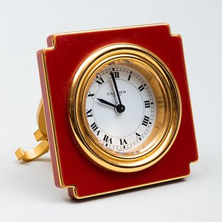 Cartier Gilt-Metal and Enamel Travel Clock
