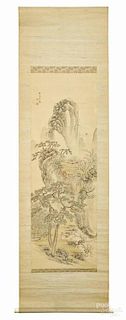 Two Japanese watercolor scrolls, 65'' x 19 1/2''.