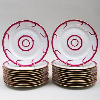 Twenty-Two Haviland Limoges Porcelain Reproduction Cranberry and Gilt-Decorated Plates
