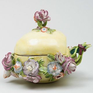 English Porcelain Flower Encrusted Model of a Lemon