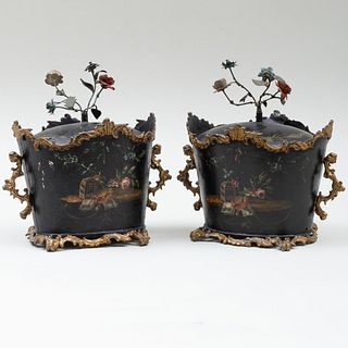 Pair of Continental TÃ´le Vessels and Covers