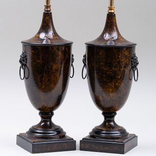 Pair of English Faux Tortoiseshell Painted TÃ´le Lamps