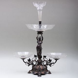 Silver Plate and Glass Figural Epergne