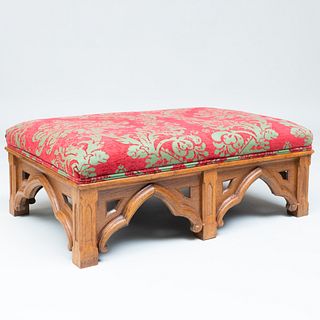 English Neo-Gothic Style Carved Oak Ottoman