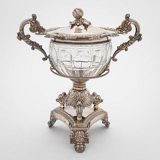 FRENCH SILVER & CRYSTAL COVERED CONFITURIER, 1831