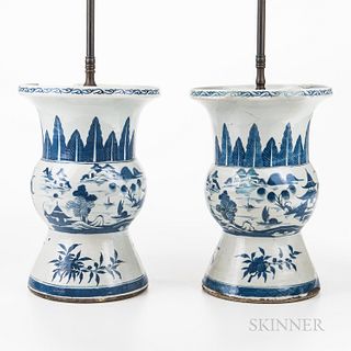 Pair of Export Blue and White Lamp Vases