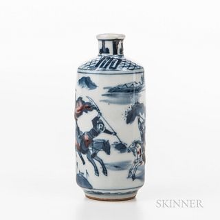 Iron-red-decorated Blue and White Medicine Bottle